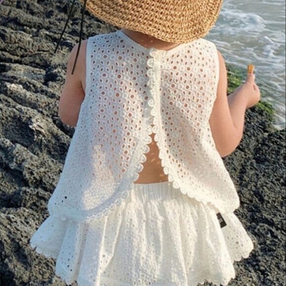Girls 2 Piece Hollow Lace Wedding Romper - Picture 1 of 5